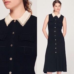 Sandro long sleeveless knit dress with contrasting collar FINAL PRICE